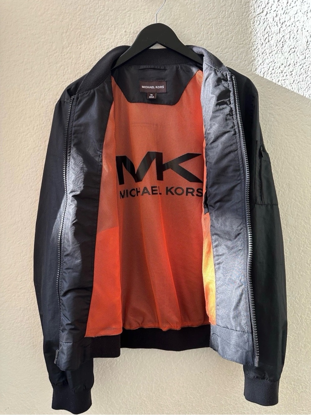 Michael Kors Black Bomber Jacket with Orange Interior